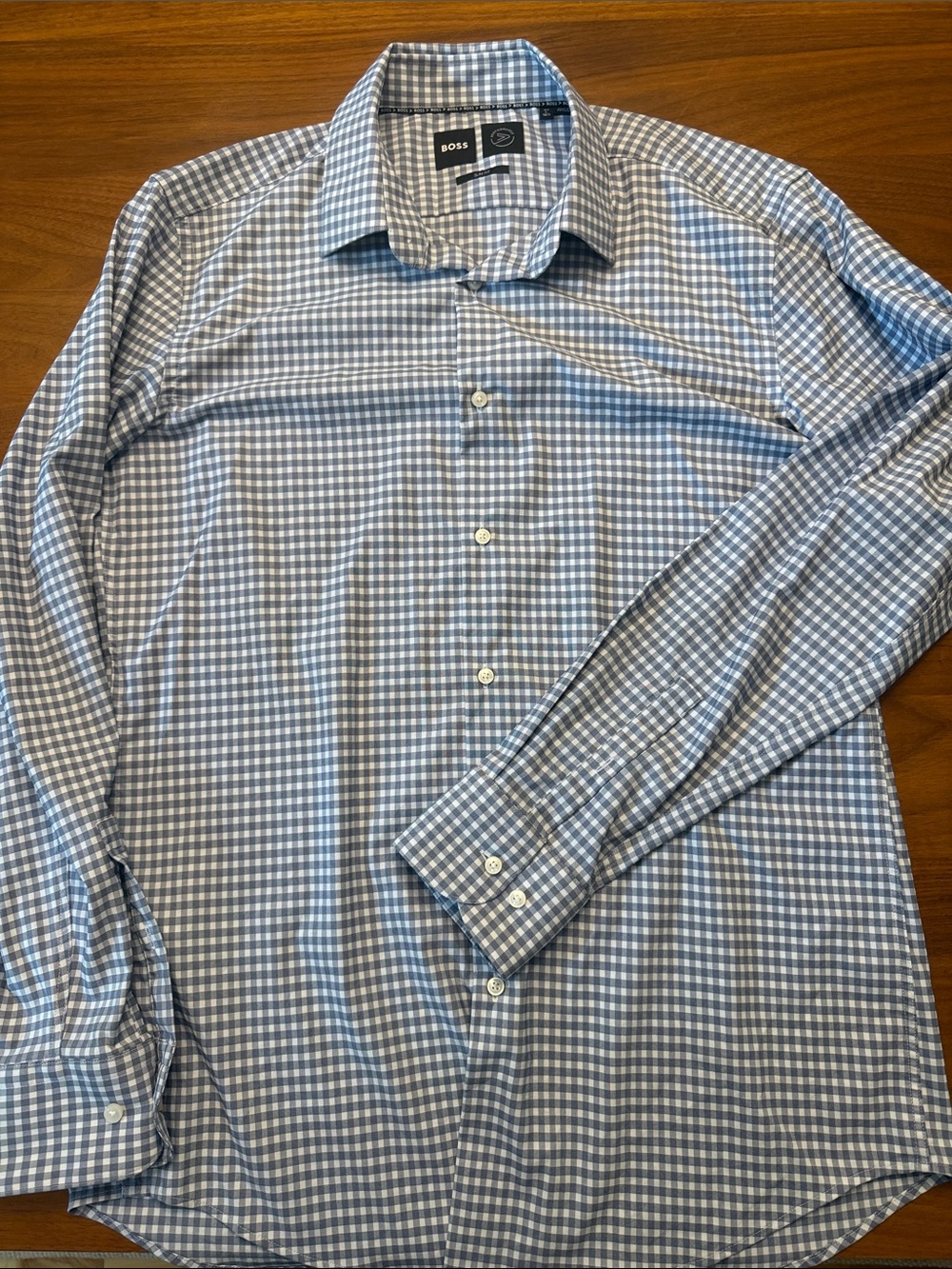 Boss Gray and White Check Dress Shirt